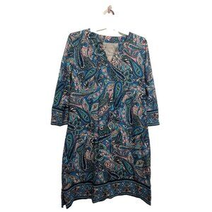 Coolibar Oceanside Tunic Dress Medium Navy Blue Teal Pink Paisley 01401 UPF 50+